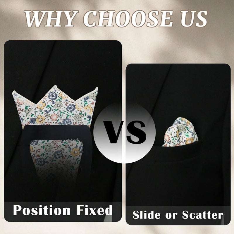 GHTIYLP Store Floral Cotton Pocket Squares for Men with Pocket Square Holder Flower Men's Handkerchiefs for Wedding Groom Casual - Image 3